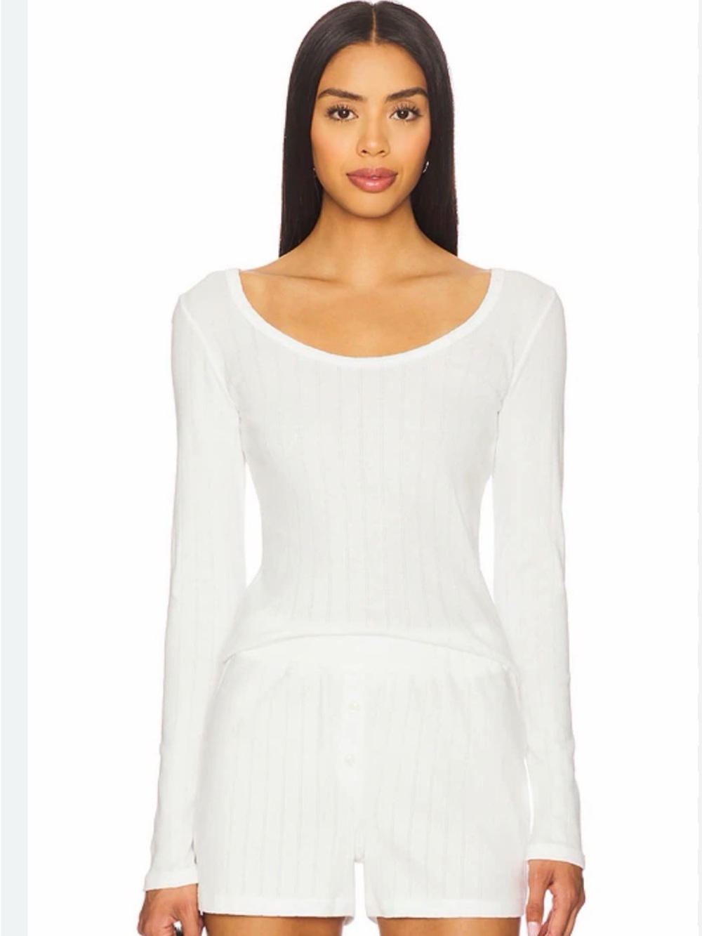 white seamless ribbed scoop-neck long-sleeve top from the Intimately Free People
